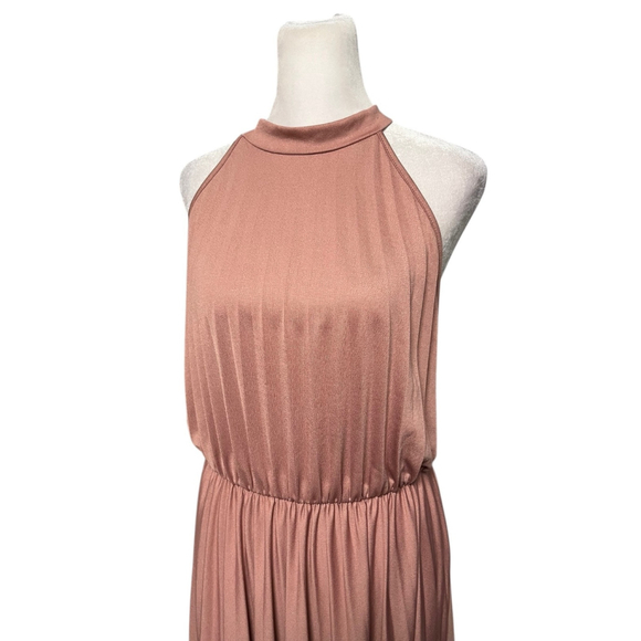 Asos Blush Pink Rose Pleated Halter Maxi Dress Gown Size 12 - Picture 5 of 9